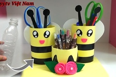 Cách làm hộp bút từ chai nhựa