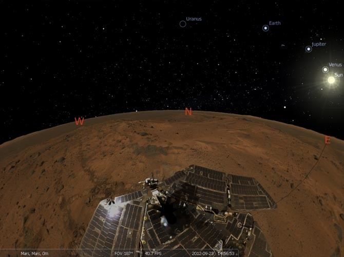 Quan sát Sao Hỏa trong phần mềm Stellarium