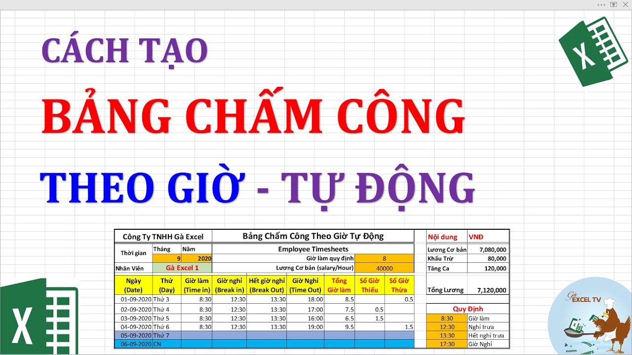 Cách làm bảng chấm công theo giờ bằng excel | Cách tạo bảng chấm công ...