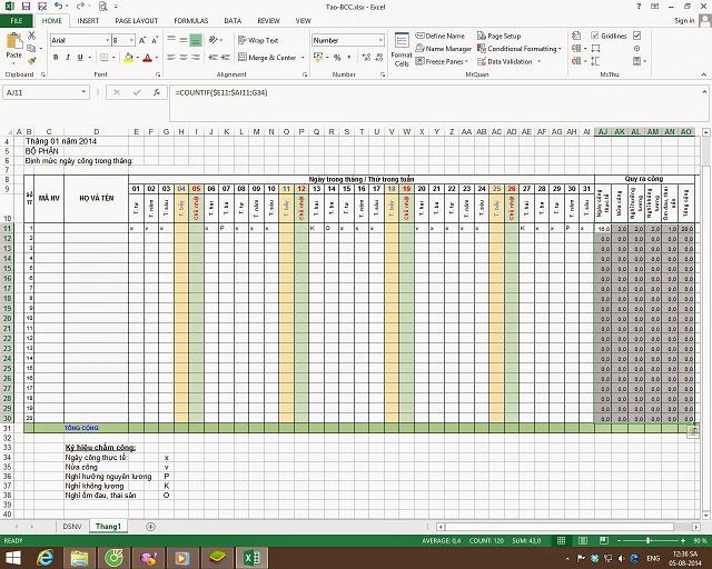 Rất Hay: Hướng dẫn bạn cách làm bảng chấm công trên trang Excel