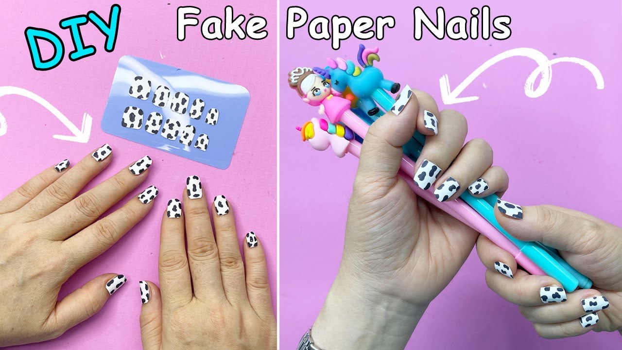 Cách làm móng tay giả bằng giấy hình bò sữa | How to make fake paper ...