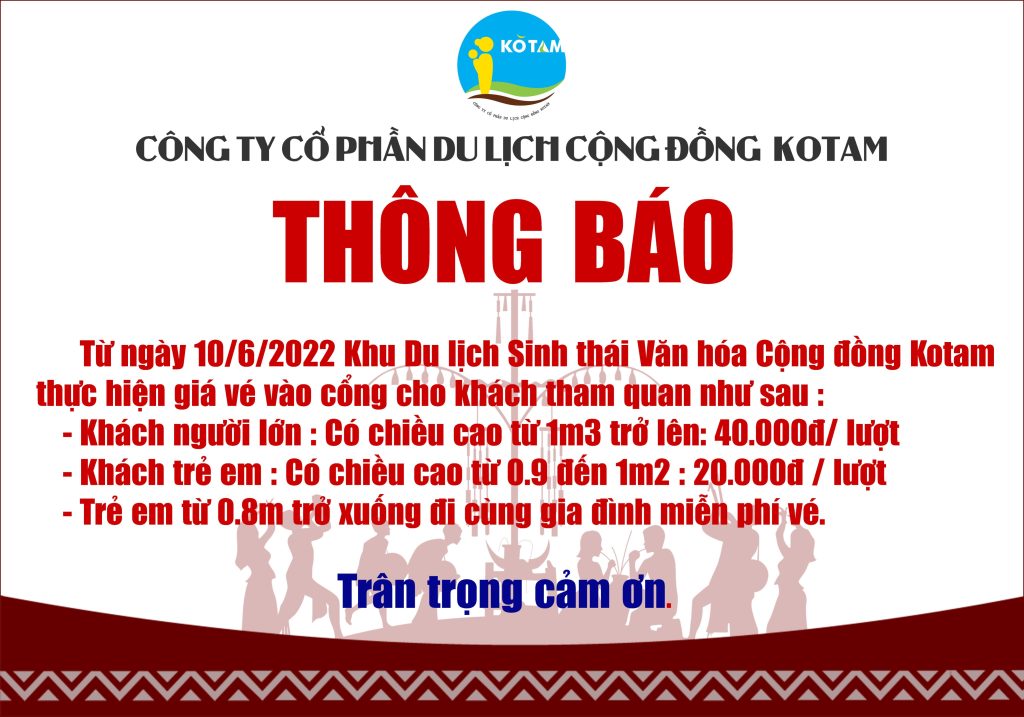 Thông báo thay đổi giá vé vào cổng tại KDL KOTAM – Khu du lịch sinh ...