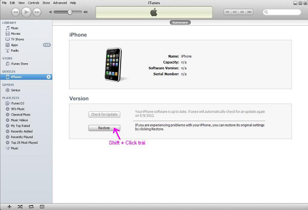 Hướng dẫn khôi phục cài đặt gốc cho iPhone 4 bằng iTuness