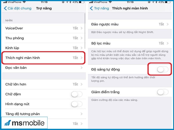 Các thao tác hướng dẫn cách bật, tắt độ sáng tự động màn hình iPhone