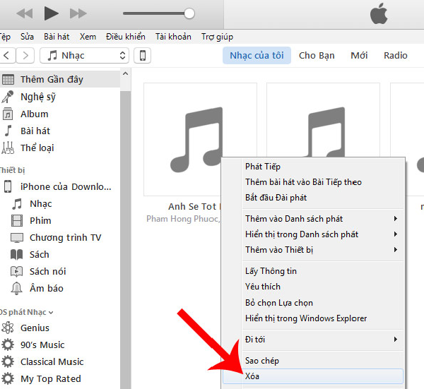 Cách xóa nhạc trên iPhone bằng iTunes