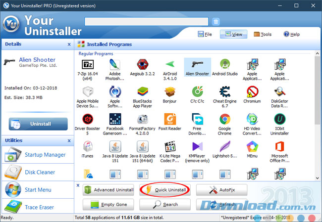 Ứng dụng Your Uninstaller - giúp bạn gỡ bỏ hoàn toàn phần mềm, ứng dụng