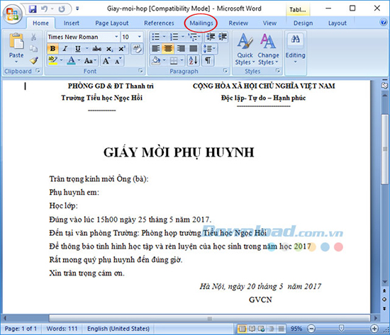 Hướng dẫn cách trộn thư trong Microsoft Word