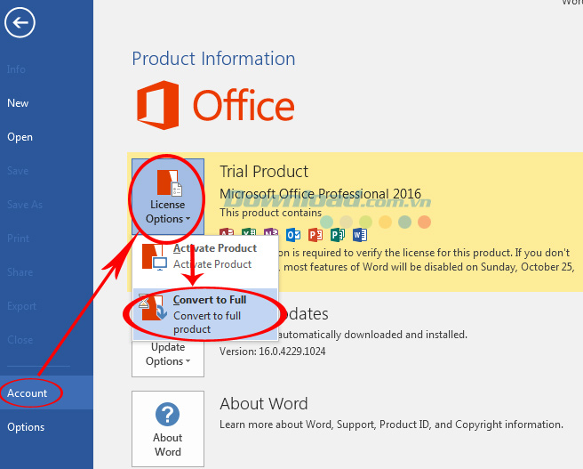 Cài đặt và kích hoạt mã dùng thử Microsoft Office 2016