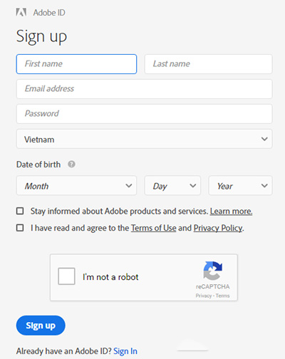 Hướng dẫn tạo tài khoản Adobe cho người mới dùng