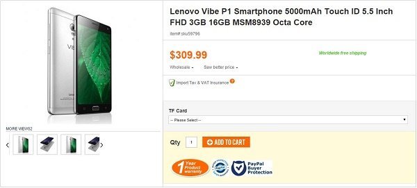 Lenovo Vibe P1 sẽ có viên pin 5000mAh