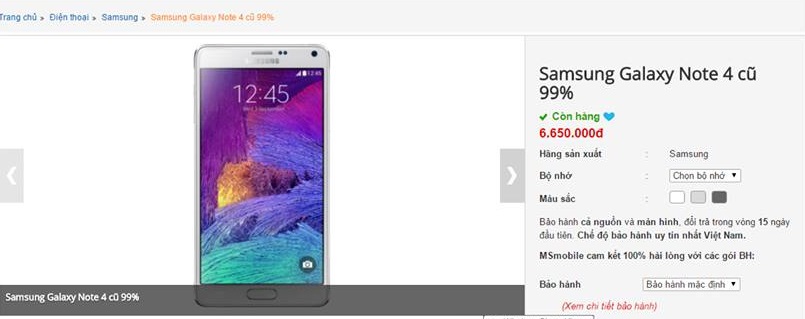 Bán Samsung Galaxy Note 4 cũ giảm giá cuối năm 2015