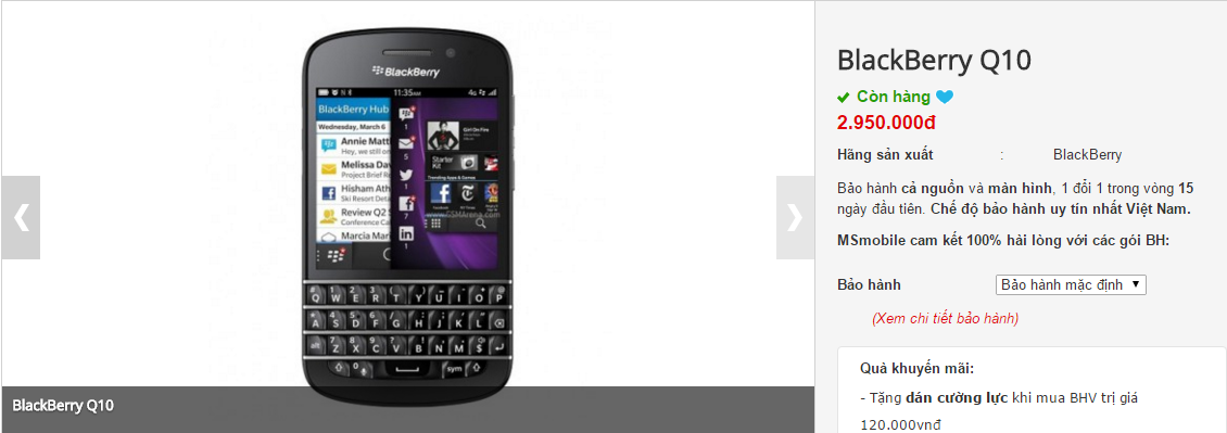 Mua BlackBerry Q10 ở đâu tại Hà Nội có giá rẻ nhất?